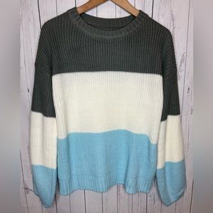 NEW Oversized  Colorblock Sweater Women’s Medium Gray Blue Fall Winter
